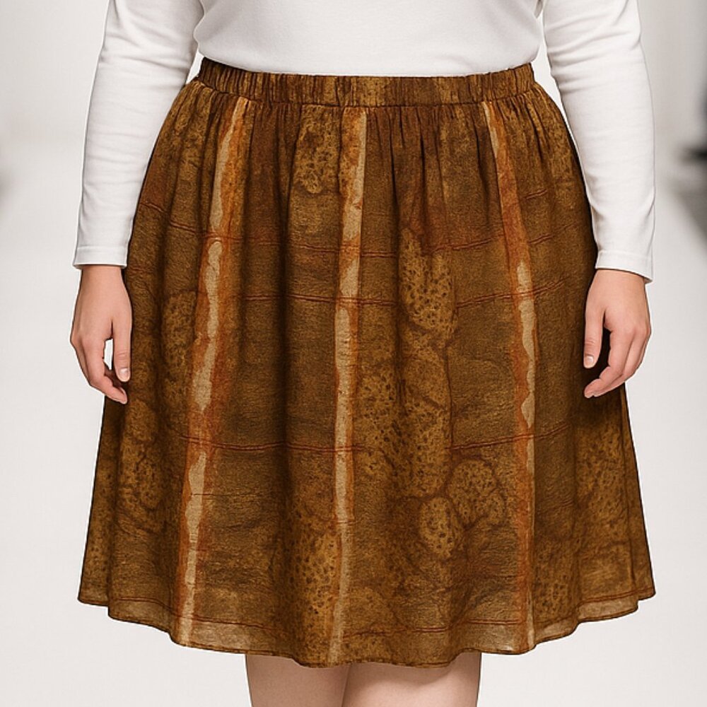 Circle Skirt - Midi Length Semi-Sheer Fabric Elastic Waistband Women's Summer